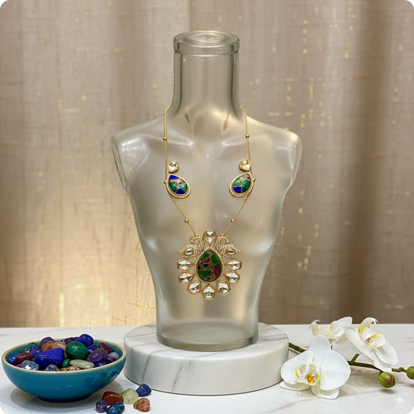 💚 Emerald Green Kundan Necklace Set with Earrings – Luxury Ethnic Jewelry