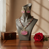 🌸 Pink Moissanite Stone Necklace Set with Earrings – Premium Designer Jewelry