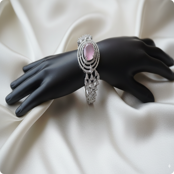 Silver-Plated White ad Pink Stone Bracelet | Elegant Party Wear Jewellery for Women