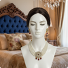 Royal Pearl Choker Necklace Set with Kundan Pendant & Red Beads – Bridal & Party Wear Jewelry