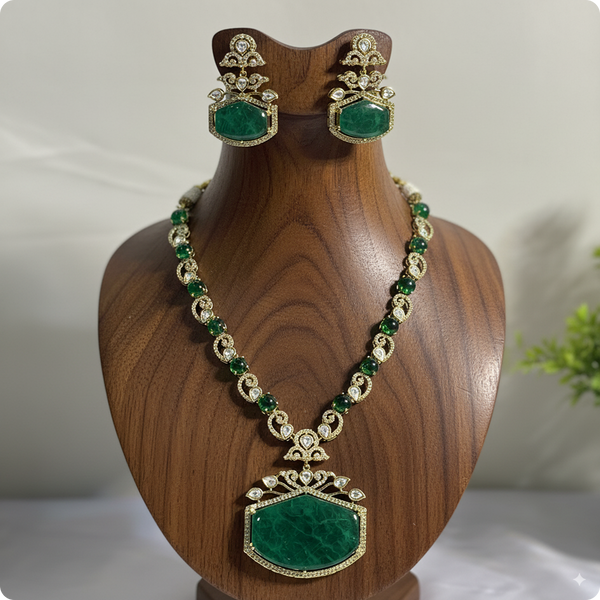 💎 Green Beaded Kundan Necklace Set with Earrings – Traditional Indian Jewelry