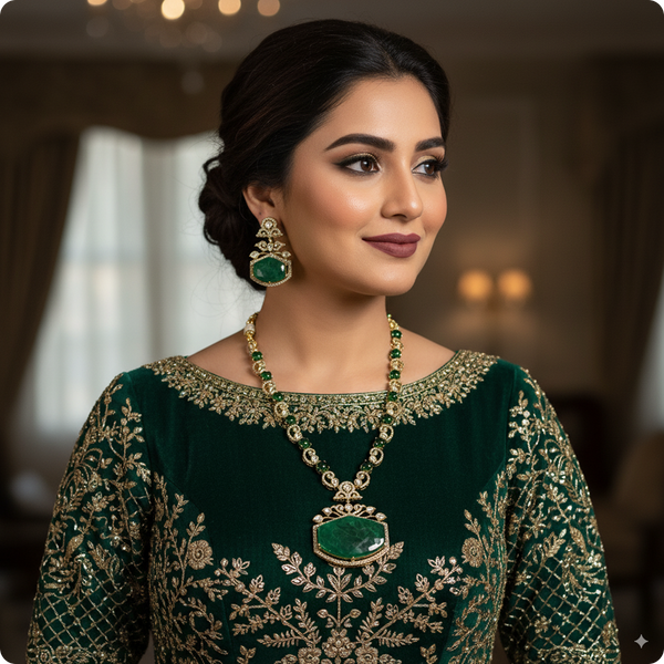 💎 Green Beaded Kundan Necklace Set with Earrings – Traditional Indian Jewelry