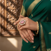 💍 Hexagon Pink Stone Statement Ring | 👑 Royal Gold-Plated Cocktail Ring with Diamond Halo