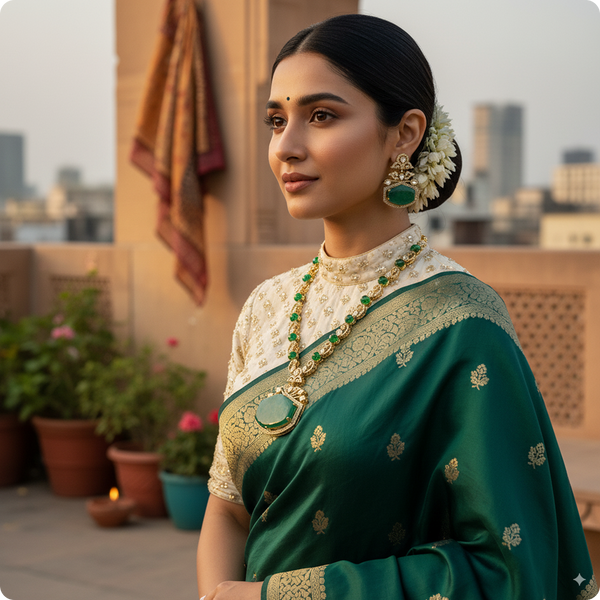 💎 Green Beaded Kundan Necklace Set with Earrings – Traditional Indian Jewelry