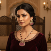 🌸 Pink Moissanite Stone Necklace Set with Earrings – Premium Designer Jewelry