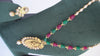 Traditional Ganesha Temple Necklace Set with Kundan Work and Pearl Drops – Red & Green Beads – Ashthi Jewels