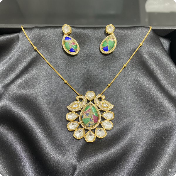 💚 Emerald Green Kundan Necklace Set with Earrings – Luxury Ethnic Jewelry