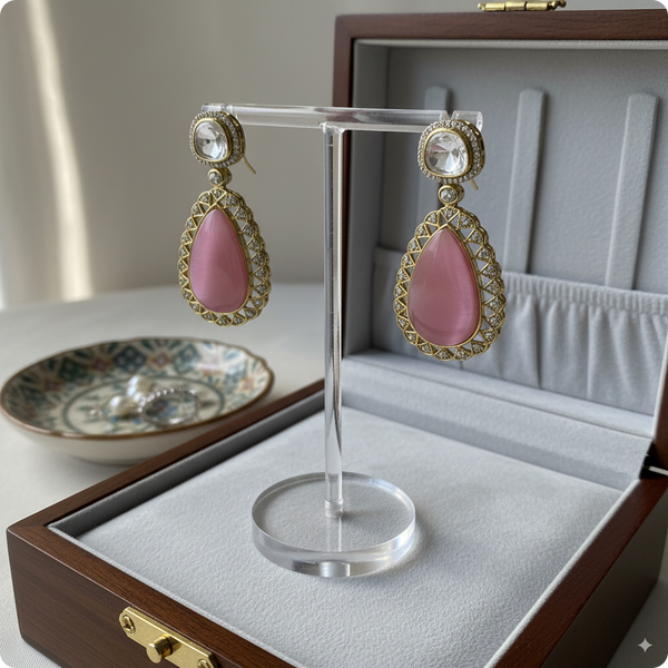 🌸 Pink Moissanite Drop Earrings – Luxury Party & Wedding Jewelry