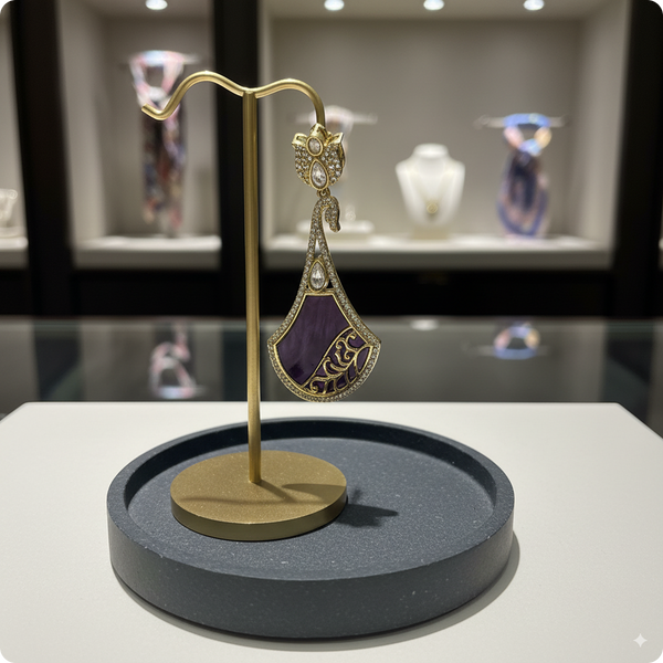 💜 Purple Designer Drop Earrings with Butterfly Top – Statement Fusion Jewelry