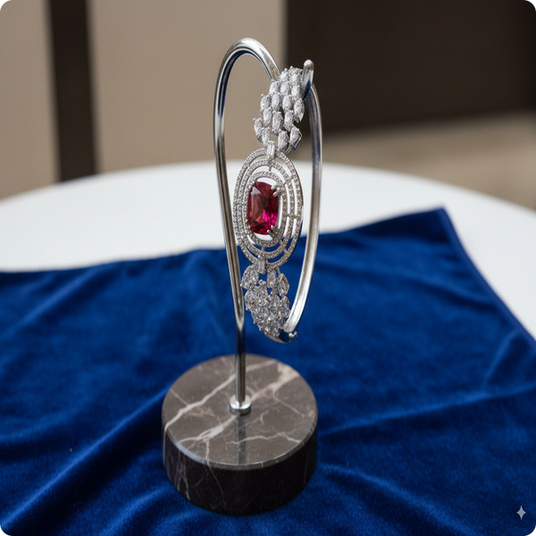 Combo | Silver-Plated Red Stone Bracelet & Earring Combo Set | Elegant Party Wear Jewellery for Women